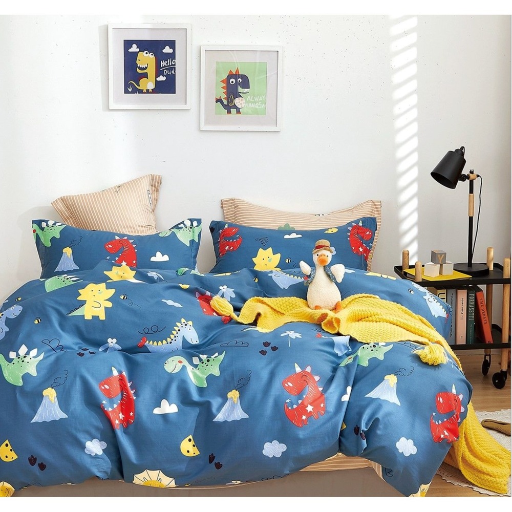 Markutus Blue Dinosaur 100% Cotton‎ Duvet Cover Set Twin Kids Cute Fun Discover
